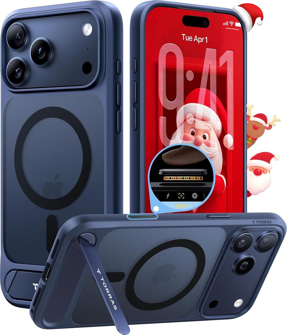 TORRAS Strong Magnetic & Seamless Stand for iPhone 17 Pro Max Case, Fit for MagSafe, Military Grade Drop Protection, Invisible Adjustable Kickstand, Camera Control Button, Translucent Matte Deep Blue