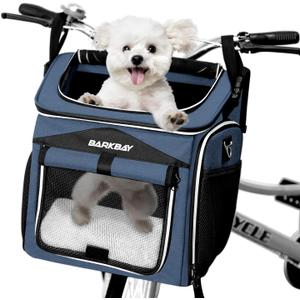 Dog Bike Basket Carrier, Expandable Foldable Soft-Sided Dog Carrier, 2 Open Doors, 5 Reflective Tapes, Pet Travel Bag,Dog Backpack Carrier Safe and Easy for Small Medium Cats and Dogs(Blue)