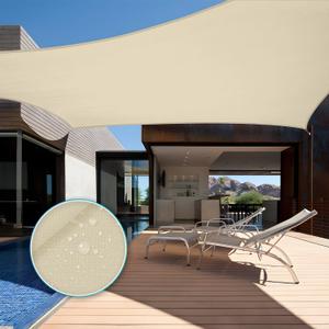 TANG 12'x12' Waterproof Sun Shade Sail Rectangle Outdoor Canopy UV Block Shade Cloth with Curved Edge for Patio Backyard Pool Pergola Cover, Beige