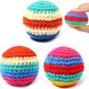 2 x Hand Knit Sack Ball Pack of 3 Plastic Pellet Filled Footbag Toy | Hand knit wool, dense stitching prevents sand leak, nice sleek shape, soft feel for teen & adult outdoor toss games
