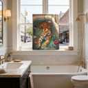Tiger in Bathtub Canvas Wall Art Funny Animal Bathroom Painting Picture Wall Decor Maximalist Trendy Dopamine Aesthetic Poster Print Artwork for Bathroom Toilet Home Decoration, 16x24in
