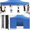 COBIZI 10x15 Pop Up Canopy with 4 Sidewall, Heavy Duty Canopy UPF 50+ All Season Wind Waterproof Commercial Outdoor Wedding Party Tents for Parties Gazebo with Carry Bag(10 x 15 ft Blue)