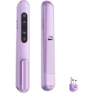 QUI Presentation Clicker for PowerPoint, RF 2.4GHz USB Wireless Presenter Remote with Volume Control, PowerPoint Clicker Slide Advancer for Mac, Windows, Laptop, Keynote (Purple)