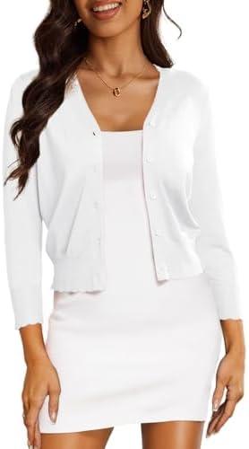 CPOKRTWSO Women's Cropped Cardigan 3/4 Sleeve Bolero Shrug for Dresses Lightweight Open Front Button Down Sweater, Medium