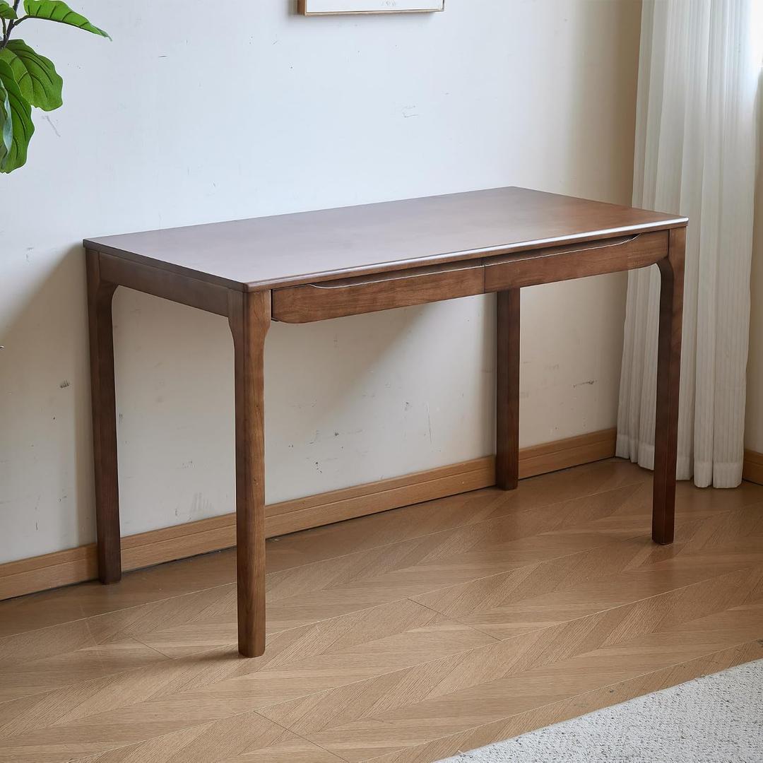47"x24" Solid Wood Desk with Drawers,Wood Writing Desk for Small Spaces, Home Office Desks for Work, Gaming Study PC Desk for Bedroom, Student Computer Desks(Walnut, 47 inch)