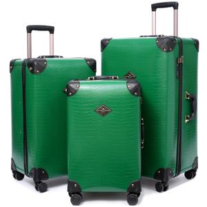 universal trotter 3-Piece High-Capacity Lightweight Vintage PU Leather Luggage Set (20/24/28 Carry-on & Checked), Water-Resistant PU Trunk Style, 360° Spinner Wheels (Forest Green)