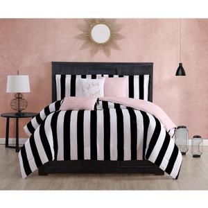 Juicy Couture Comforter Set, Cabana Stripe Design, Twin Bedding, 5 Piece Set Includes 1 Comforter, 1 Sham and 3 Decorative Pillows, 100% Microfiber Polyester, Wrinkle Resistant