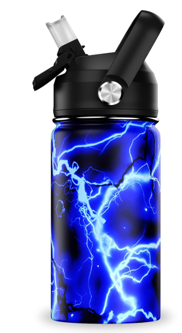 14oz Kids Insulated Water Bottle with Straw Lid - 18/8 Stainless Steel Kid Cup Travel Tumbler Double Wall Vacuum Leak Proof Portable Toddler Water Bottle (Lightning)