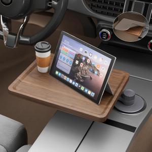 Car Tray & Car Desk for Laptop with Anti-Slip Protective Mat, 360 Rotating Wood Cup Holder Table, Eating Food, Working, Compatible with Tesla Model Y/3/S, Ford F150/Explorer/Maverick & Most Vehicles