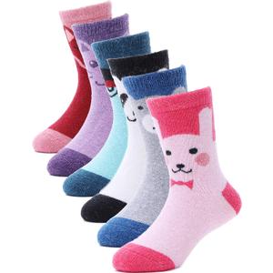 ANTSANG Kids Merino Wool Hiking Socks for Toddlers Boys Girls Warm Thick Thermal Crew Boot Heavy Cozy Gift Socks 6 Pairs (8-12 Years)