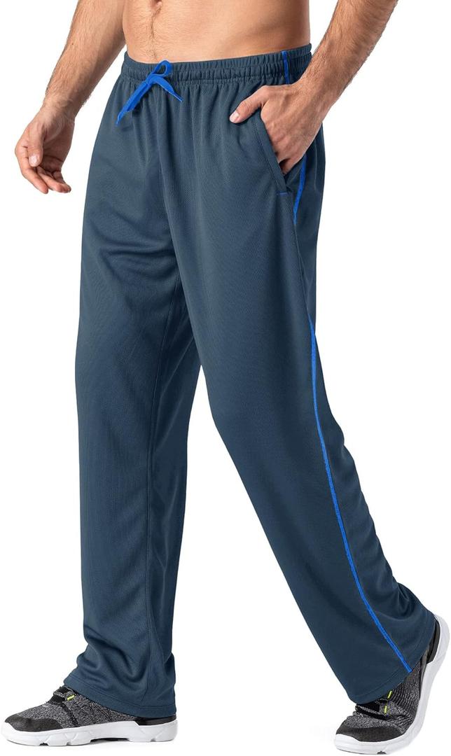 MAGNIVIT Men's Lightweight Sweatpants Loose Fit Open Bottom Mesh Athletic Pants with Zipper Pockets (Large, Blue Grey)