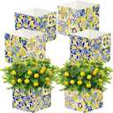 36 Pcs Blue Tiles Lemon Centerpieces Tables Amalfi Coast Box Party Decorations Blue Tiles Lemon Party Butterfly Flower Boxes for Capri Mediterranean Wedding Birthday Party Decor
