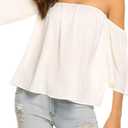 Bluetime Women Summer Off Shoulder Chiffon Blouse Ruffles Short Sleeves Tops Casual T Shirt (XXL, White)