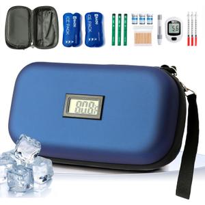 24-Hour Insulin Cooler Travel Case TSA Approved Medication Diabetic Cooler for Daily Life Trip with Thermometer Temperature Display Refrigerated Medicine Organizer Bag Includes 2 Ice Packs(Blue) (Dark Blue)