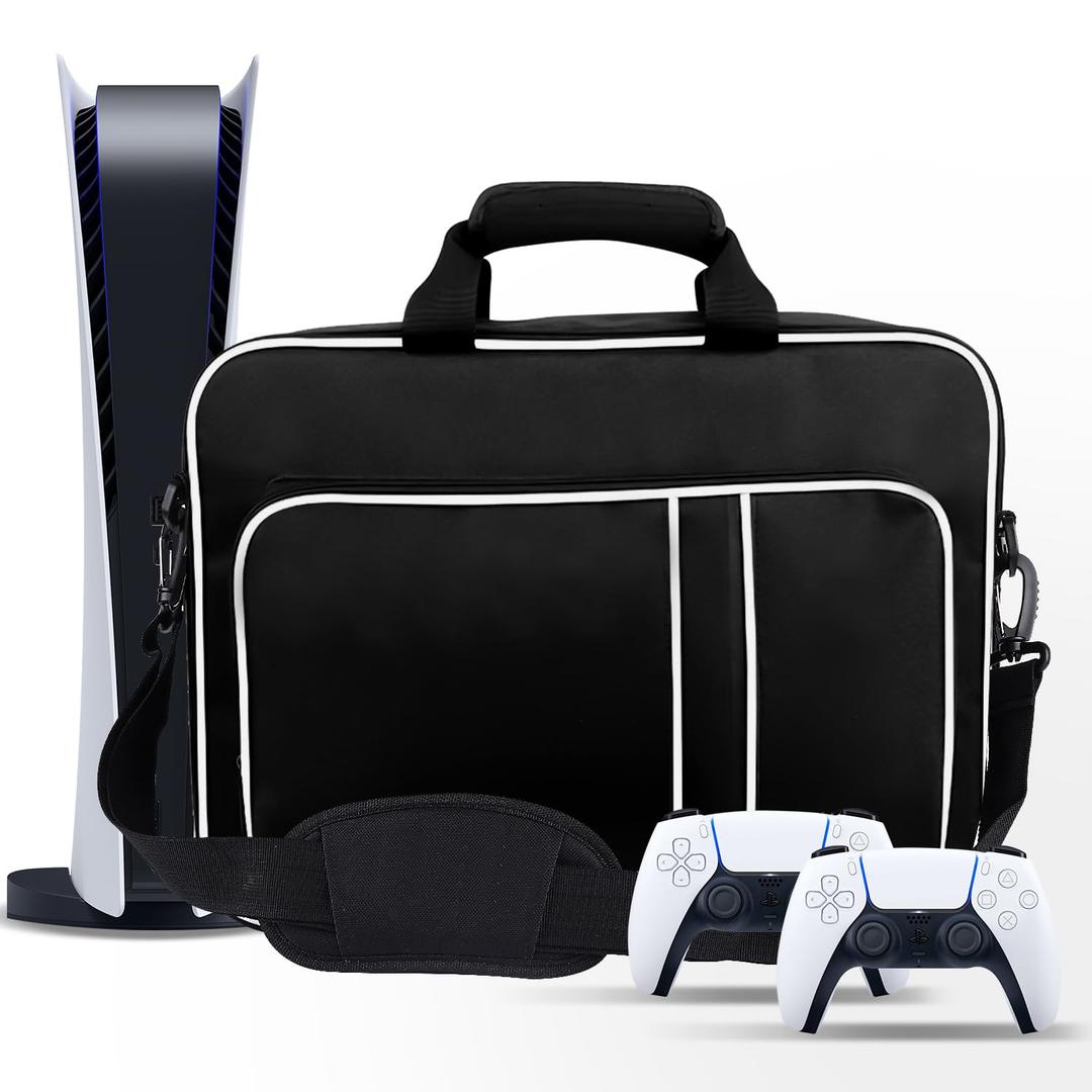 CCMADE Carrying Case for PS5 Travel Case for PS5 Protective Bag Suitable for Playstation 5 Disc/Digital Edition Console, Controllers, Game Cards, Gaming Headset and Other Accessories (Black White)