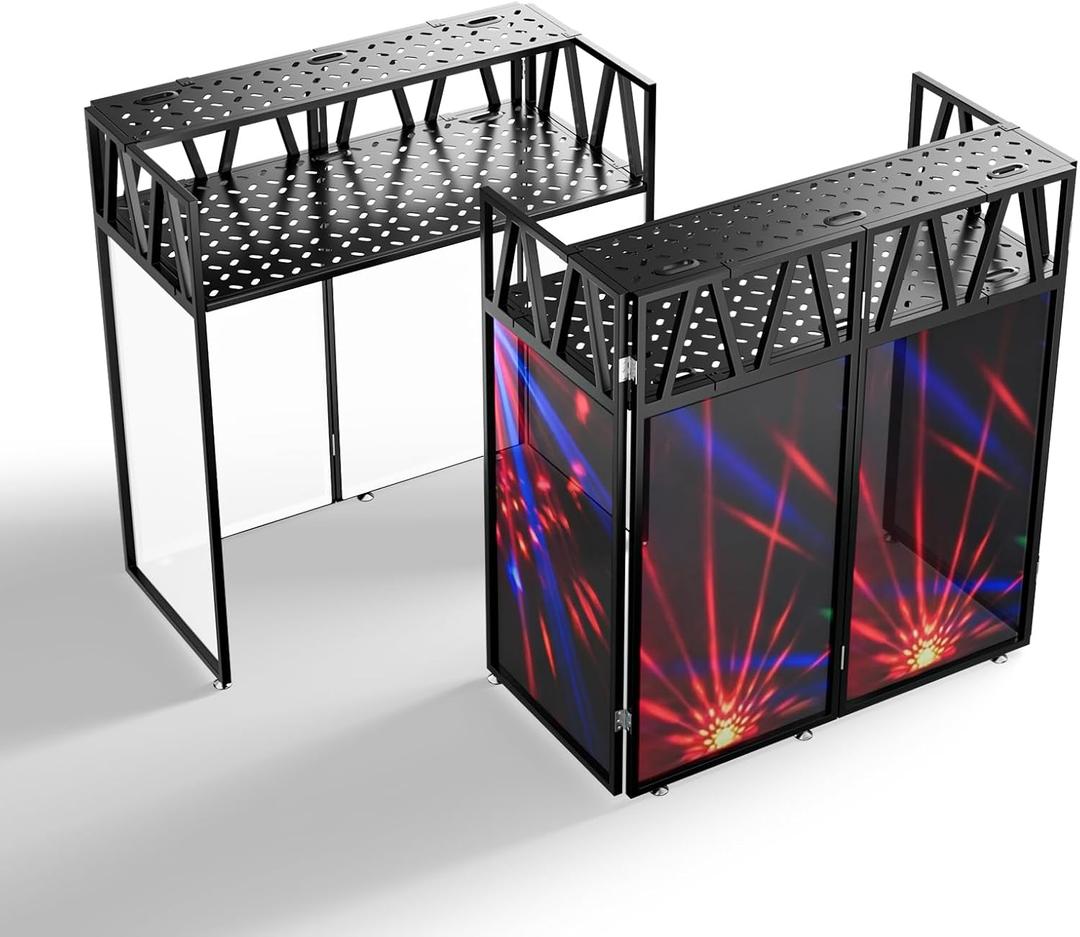 Portable DJ Booth, 2-Tier Foldable DJ Table Stand, DJ Facade Booth Table, 40" x 20" - Double Layer