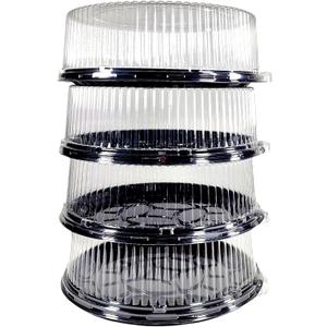 PACTOGO 16" Round Black Plastic Cater Trays with Clear Dome Lids - Disposable Stackable Serving Platters for Parties, Holidays, Events, and Buffet (Pack of 25 Sets)