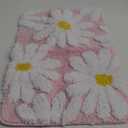QJHOMO Pink Bathroom Rugs Cute Daisy Bath Mat White and Yellow Flower Decor Rug Non Slip Floor Carpet Microfiber Bathmat Super Absorbent Machine Washable Bathtub Mats for Shower (16x24 inch)