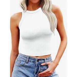 Bluetime Women's Sleeveless Tank Tops Summer Casual Basic Slim Fitted Racerback High Neck Y2k Crop Top , XL