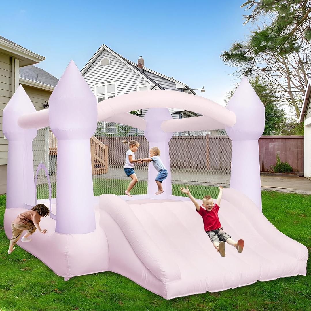 AKSPORT Pink Bounce House for Kids, Inflatable Bounce House with Slide | Ages 3-8 Years | 5 Kids Capacity | 300 LBS Max Weight | 12 x 9 x 7.15 FT | ASTM F2729 & CPC | 1 Min Setup | Indoor & Outdoor, Soft Pink/Purple, 12 x 9 x 7.15 FT