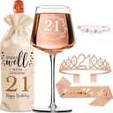 21st Birthday Gifts for Women Her - Sweet Decorations with Vintage Wine Glasses, Wine Bag, Birthday Sash, Crown, Elegant Princess Rhinestone Tiara, Perfect for Women, Sister, Daughter,BFF,Girlfriend
