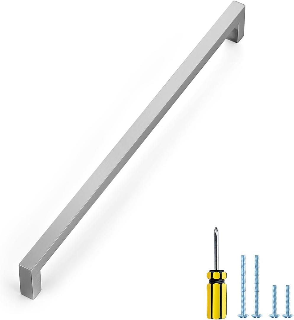 Ravinte 1 Pack Stainless Steel 12-3/5 Inch Cabinet Pulls Brushed Nickel Kitchen Cabinet Handles Square Kitchen Hardware for Cabinet Come with Screwdriver