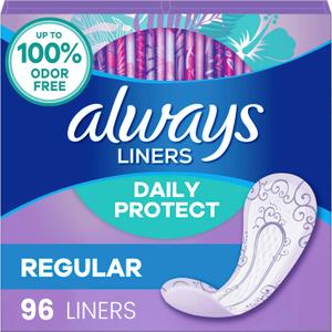 Always Daily Protect Liners, Regular Length, Unscented, 96 Count 