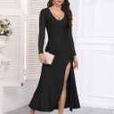 BWQ Women's 2025 Fall Long Sleeve Mesh Sheer Dress Bodycon Split Cocktail Wedding Guest Maxi Dresses (M)