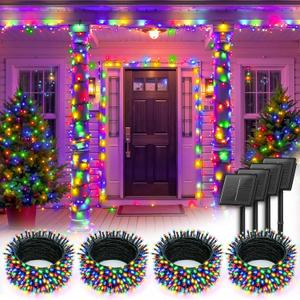 Brightown 4 Pack Solar String Lights Outdoor, Total 288Ft 800 LED Twinkle Fairy Lights Waterproof with 8 Modes Auto On/Off for Patio Tree Garden Party Home Wedding Christmas Decorations (Multicolor)