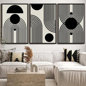 Drsoum Large 24x36in Black and White Abstract Framed Wall Art Decor Duotone Minimal Dark Brush Stroke Prints Shapes Illustrations Modern Art Decorative Ready To Hang - Black Framed