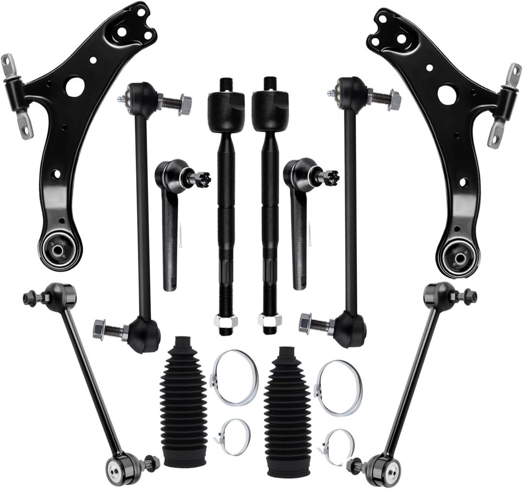 SCITOO 12pcs Suspension Control Arm Kit - Fit For Lexus RX330 RX350 For Toyota Highlander Front Lower Control Arm Sway Bar Links Outer & Inner Tie Rod Ends Steering Rack Boots