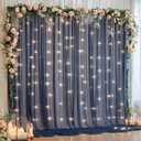 10x10ft Navy Blue Tulle Backdrop Curtain with Lights String for Parites, Sheer Backdrop Curtains for Wedding Baby Shower Birthday Party Photo Shoot Decorations (10ft x 10ft(2 Panels 5*10ft))