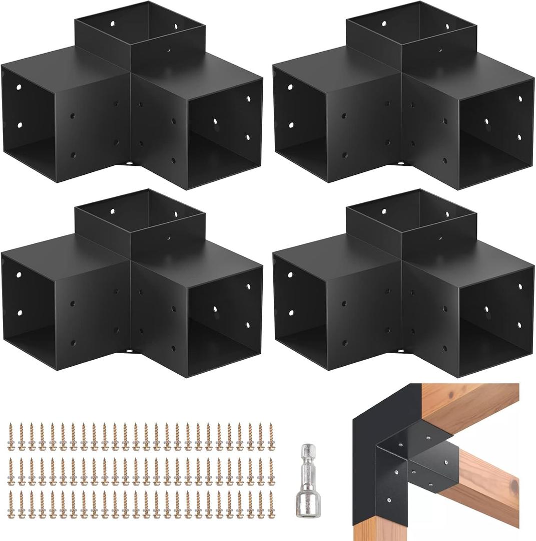 Pergola Kit, 4 Pack Woodworks Pergola Brackets 6" x 6" (Actual: 5.5x5.5 Inch), 3-Way Right Angle Corner Brackets, Powder-Coated Pergola Hardware, for Lumber Pergola Gazebo (4PCS 3-Way Corner Brackets)