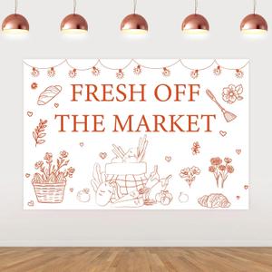Farmer Market Bridal Shower Decoration 4.92*3.28ft Fresh Off The Market Backdrop Banner Fruit Vegetable Locally Grown Gardener Farm Bride To Be Bachelorette Engagement Wedding Party Supplies