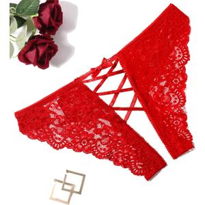 Avidlove Panties for Women Sexy Cheeky Underwear Criss Cross Lace Hipster Panty (Small, Red)