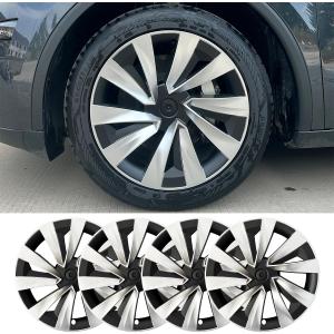 KAVANIC 4pcs Hubcaps Fits for Tesla Model Y Juniper 19Inch 2025 2026 (RWD/AWD), Aerodynamic Design, for Model Y Juniper Hubcaps for 19" Crossflow Wheels Easy Snap-On Installation (Sliver Black)