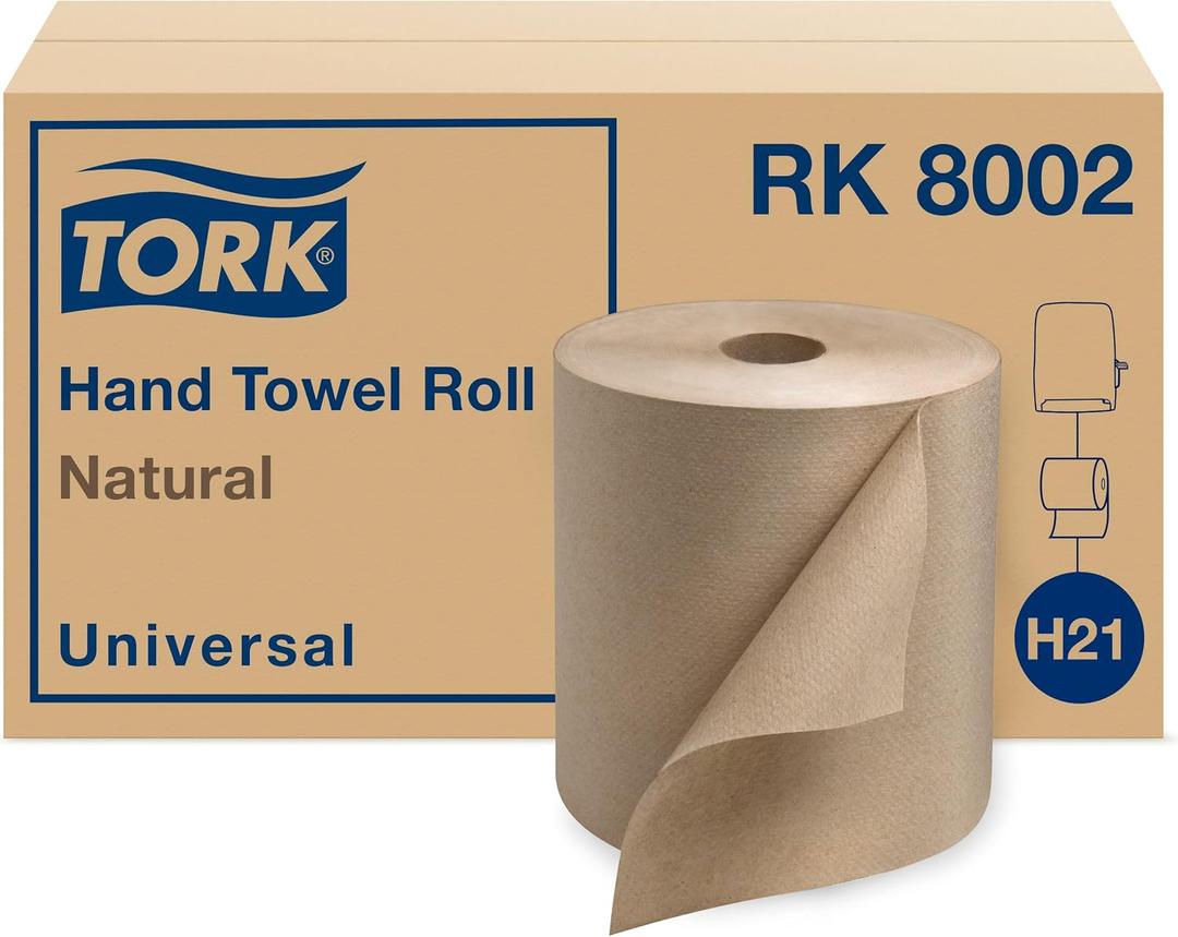 Tork Natural Paper Hand Towel Roll H21 100% Recycled Fiber, Universal Fit 6 Rolls x 800 Ft (RK8002), 6 Count