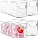 Plastic Food Storage 4 Pack Clear Container Bin with Handles for Organizing Kitchen, Pantry, Refrigerator, Freezer, Pantry, Cabinet, Closet, Bathroom. 14x4x5