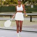 Tennis Skirts for Women Pleated Athletic Skort High Waisted Golf Skirts with Shorts Pocket Athletic Running Activewear (White, L)