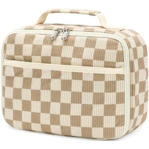 Bluboon Kids Girls Lunch Bag Insulated Lunch Box for school Corduroy Lunch Cooler Organizer School Kids Lunch Tote (Corduroy checkered brown)