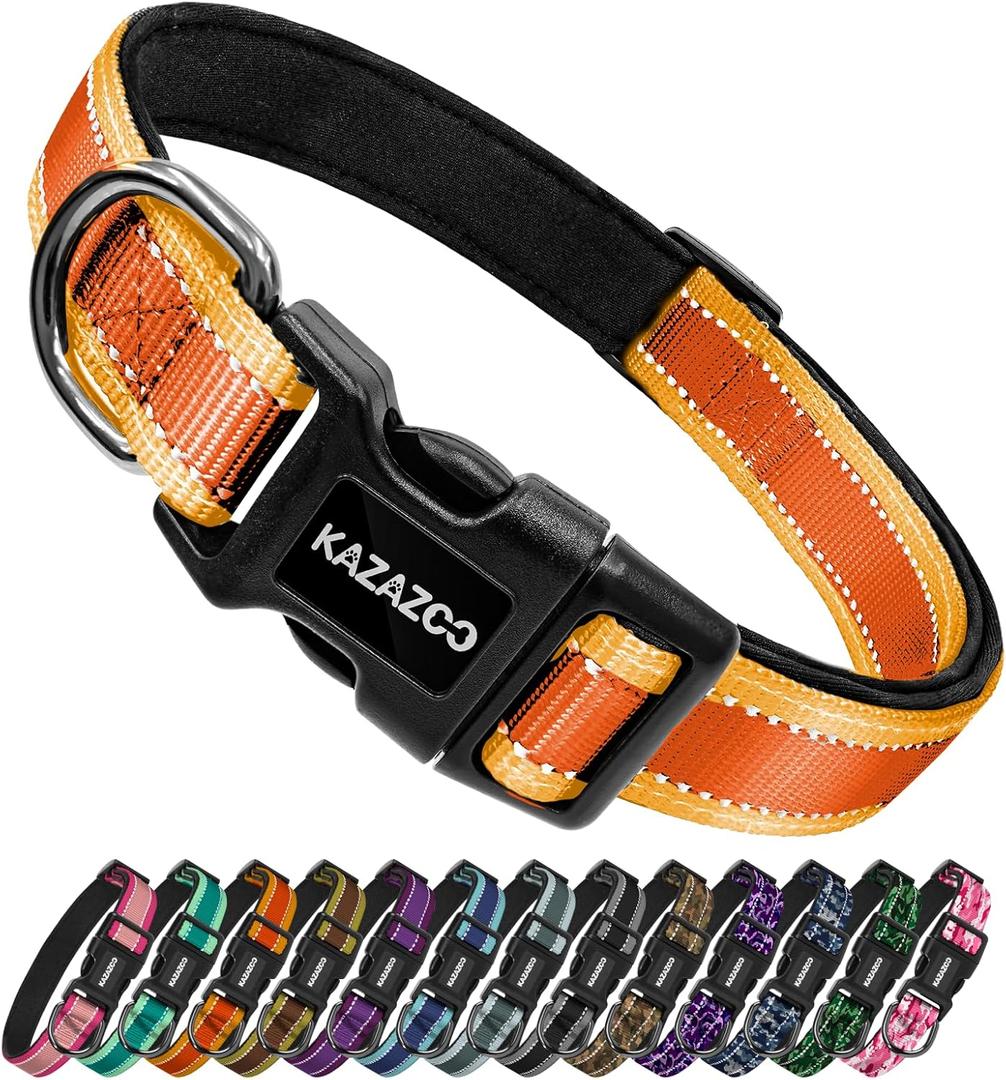 2 x Kazazoo Reflective Dog Collar with Soft Padding Dog Collar for Medium & Small Dogs, No Pull, Heavy Duty, Adjustable Nylon Collar with Quick-Release Buckle, Walking Training-Orange-XS