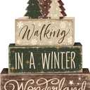 4 Pcs Christmas Decorations for Home Coffee Pine Tree Snowflake Table Decor Winter Wonderland Tiered Tray Decorations Set Gift Rustic Farmhouse Tabletop Decor for Table Home Office