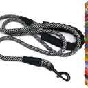 MayPaw Rope Dog Leash 3/4/5/6/7/8/10/12/15/20/30 FT, Heavy Duty Nylon Pet Leash, Soft Padded Handle Thick Lead Leashes for Large Medium Dogs (Black, 1/2" * 7')