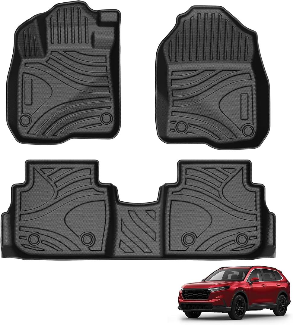 Powerty Floor Mats for Honda CR-V 2023-2026 2027 (Include Hybrid) All Weather 3D TPE Anti-Slip Car Liners for 1st & 2nd Row Accessories