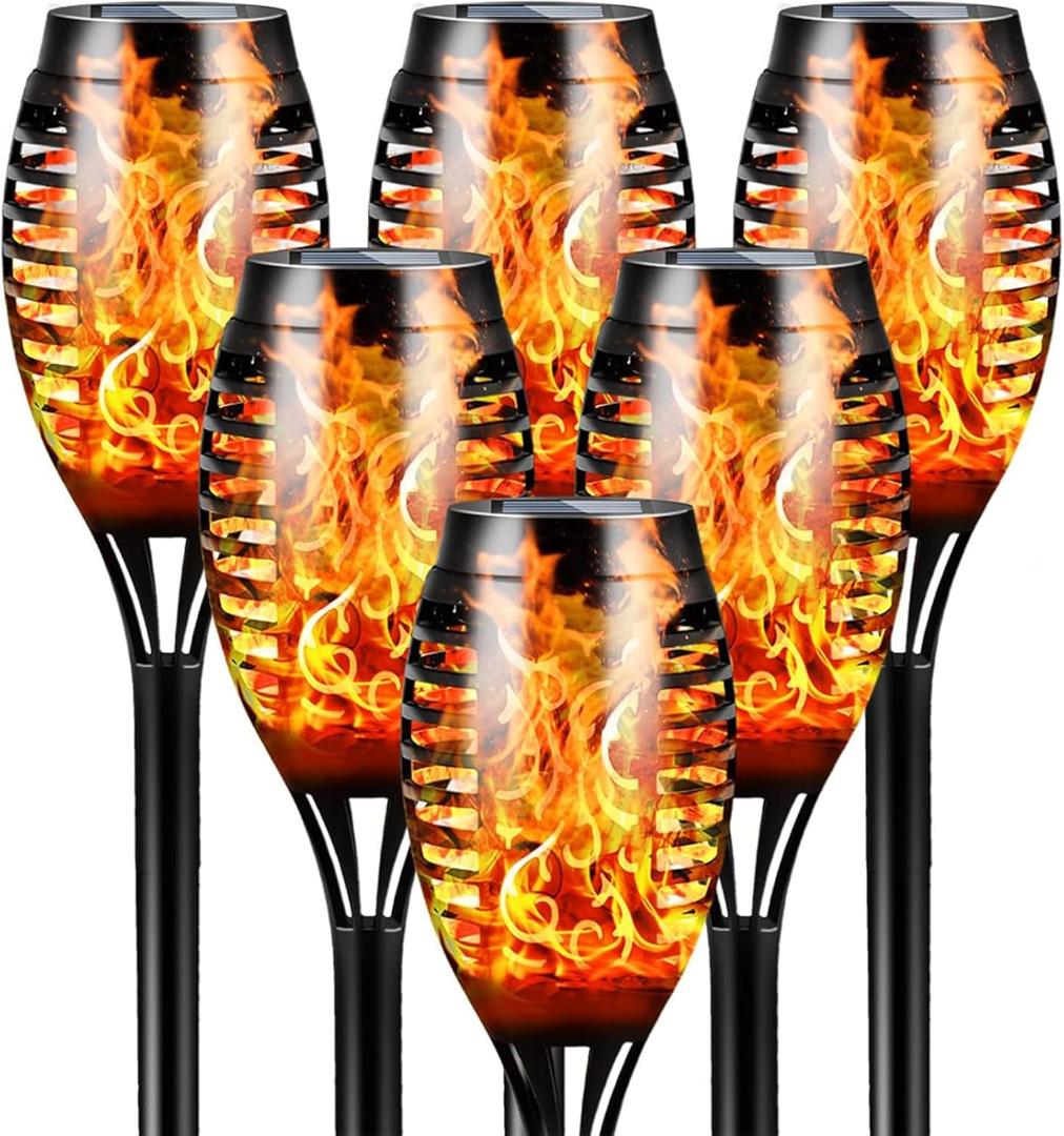 Otdair Solar Lights Outdoor Waterproof, 12LED Torches for Outside with Flickering Flame, Solar Torch Lights Outdoor Flickering Flame for Garden, Patio, Yard, Pathway, 6 Pack