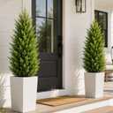 3FT Artificial Topiary Cedar Trees 2 Pack, UV-Resistant Outdoor Faux Pine Shrubs Plants, Realistic Fake Plants Front Porch Decor, Artificial Bushes Cypress for Home Front Door Offices