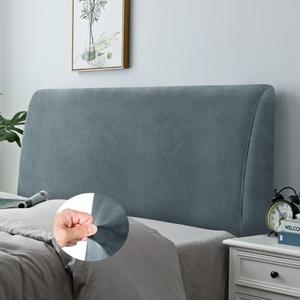 DUJUIKE Headboard Cover for Queen Bed, Stretchy Velvety Headboard Slipcover, Dustproof Durable Protector Cover for Bed Headboard, Velvet Soft Fabric (Grey) (Queen Headboard Length (59"-67"))