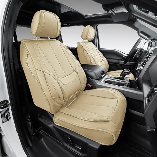 OASIS AUTO Custom Fit Seat Covers for 2019-2025 Chevy Silverado GMC Sierra 1500 2500HD 3500HD (Crew, Double & Extended Cab), Full Set Premium Faux Leather, Waterproof Pickup Truck Protectors (Tan)
