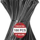 TOKCKYBL 8 Inch Zip Ties (100 Pack) – Heavy Duty 40lbs Tensile Strength, UV Resistant Black Cable Ties for Indoor & Outdoor Use, Durable Nylon Wire Ties for Organizing Cables, Garden, Garage, and More