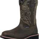 Steel Toe Work Boots for Men Cowboy Boots Square Toe Waterproof Leather Rancher Western Safety Shoes Brown (11 Narrow)